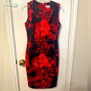 Calvin Klein Red and Black Sheath Midi Dress